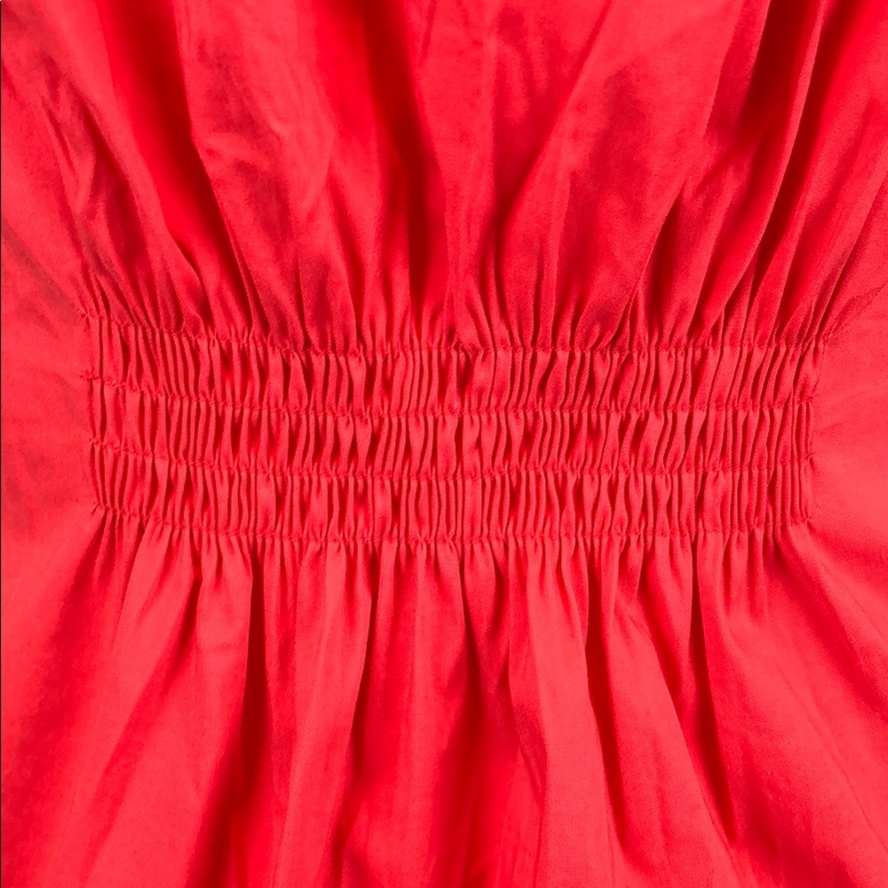 BCBG Maxazria Blouse Orange Sleeveless Ruffled Keyhole V Neck S - Picture 7 of 9